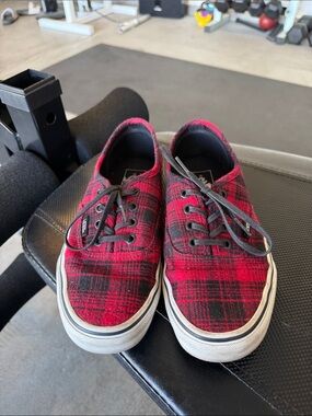 Vans Red and Black Plaid Low-Top Sneakers